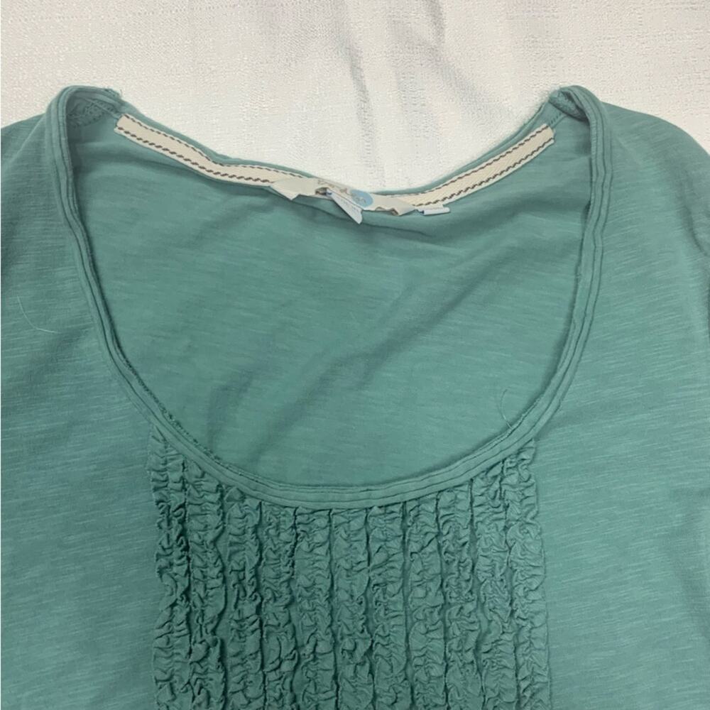 Boden womens size 6 small green ruffle front 3/4 sleeve shirt causal cute - Picture 6 of 11